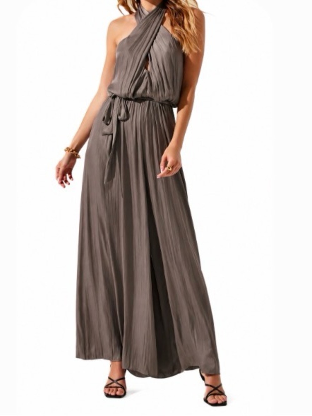 Astr Taupe Halter Maxi Dress - Size XL